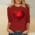 thumbnail image 2 of VKOYWKM Womens Valentine's Day Shirts Heart Print Tees Cute Tops Holiday 3/4 Sleeve T Shirts Casual Crew Neck Romantic Tshirts, 2 of 5