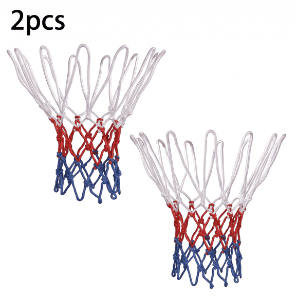 ROSEXIXI Basketball Net 2 Pack Heavy Duty Outdoor Rim Accessory Red White Blue Polyester All-Weather Replacement Basketball Net For Standard Size 12 Loops Hoop Outdoor Training