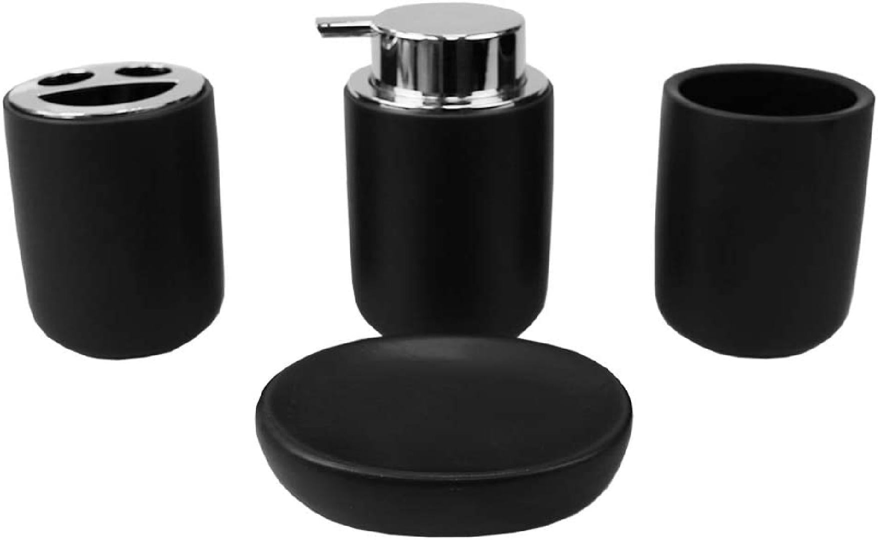 Luxem 4 Piece Ceramic Bath Accessory Set (Black, 1) Matte Finish