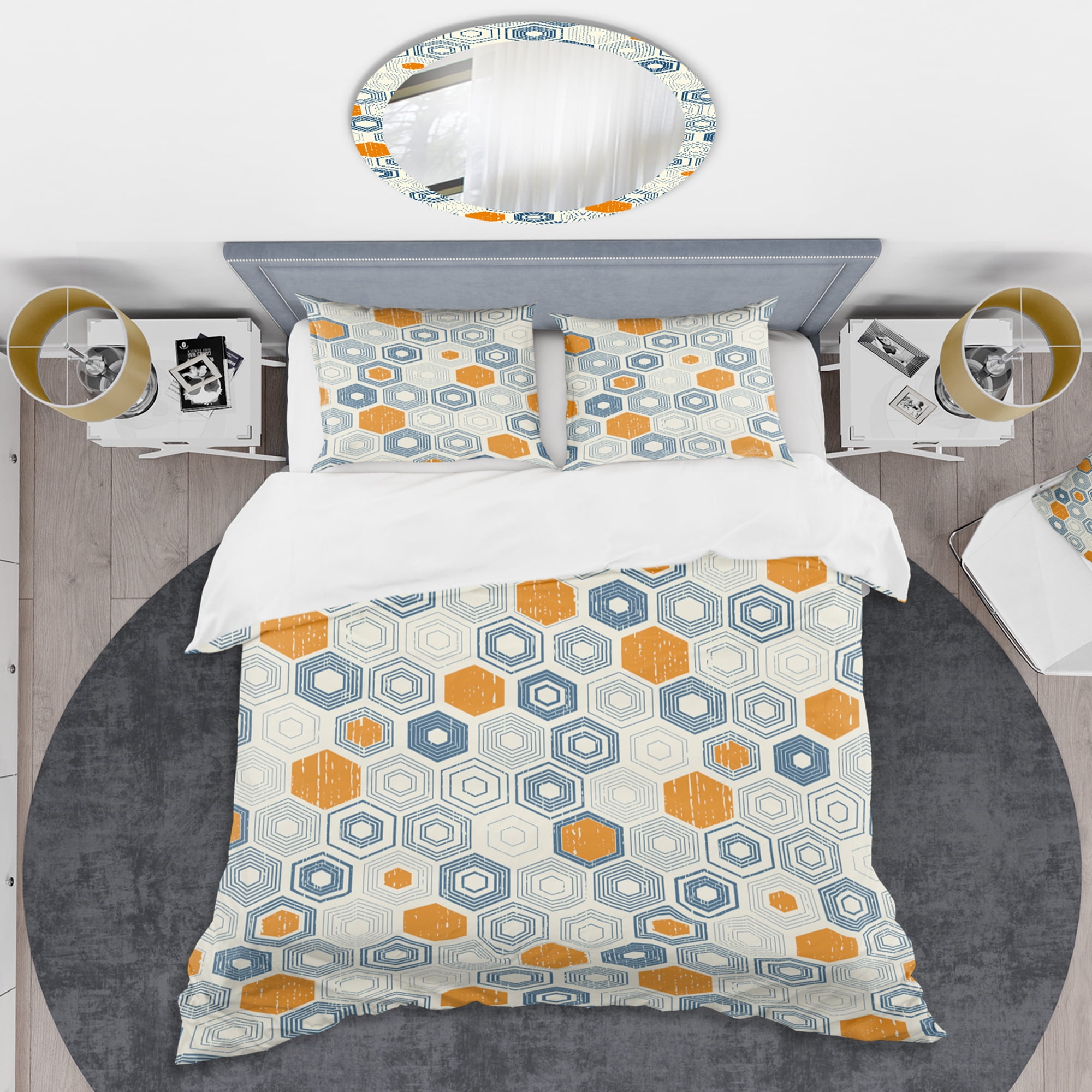 Designart 'Retro Hexagon Pattern IX' Mid-Century Modern Duvet Cover Set