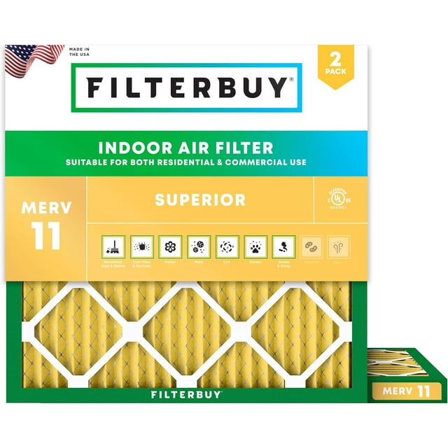 Filterbuy 15x15x1 MERV 11 Pleated HVAC AC Furnace Air Filters (2-Pack)