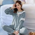 thumbnail image 2 of Square Collar Women Pajamas Set Winter Warm Sleepwear Fleece Velvet 2 Piece Pants Home Wear Suit Fluffy Korean Solid Night Wear, 2 of 4