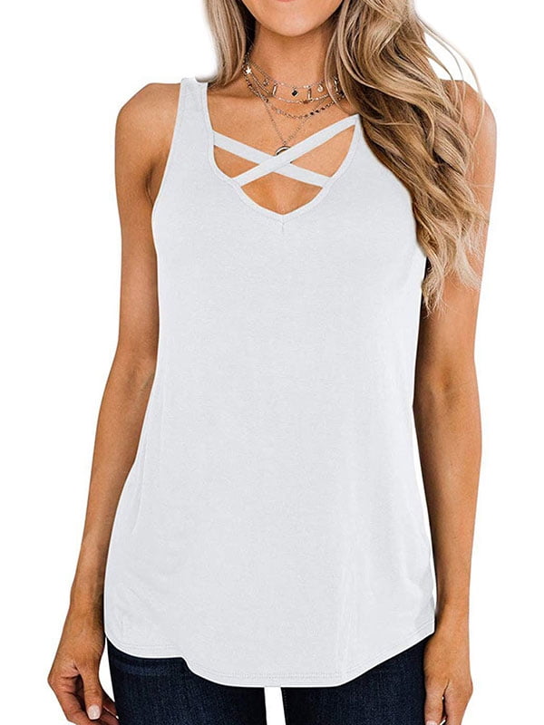 Nlife Women Solid Color Front Criss Cross Tank Top