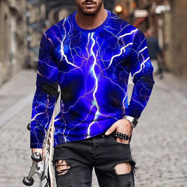 Blusas y camisas de manga larga con cuello redondo para hombre Camisa con estampado de luces Cuello redondo Manga larga Jersey Camiseta estampada Blusa para hombre Blusa