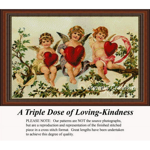 A Triple Dose of Loving-Kindness, Vintage Counted Cross Stitch Pattern (Pattern Only, You Provide the Floss and Fabric)