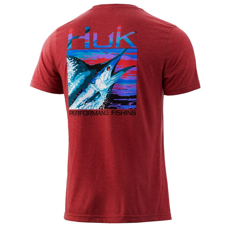 Huk VC Marlin Bright Short Sleeve Tee Shirt (Marlin Bright - Blood Red  Heather, Small)