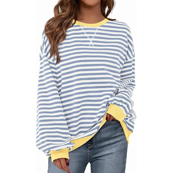 BTFBM Oversized Sweatshirt For Women Fall Striped Long Sleeve Shirt, Crewneck Sweatshirts, Casual Loose Pullover, Workout Tops, Y2K Clothes, Sport, Vacation Outfits