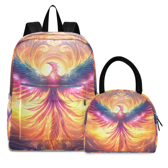 ALAZA Backpack Set Neon Phoenix Fire Elementary School Bags Student BookBag with Lunch Bag