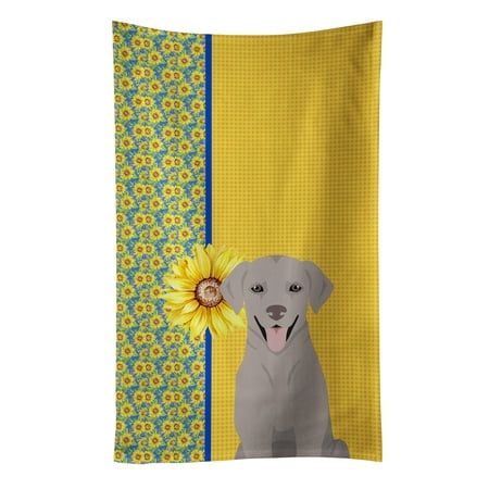 

Summer Sunflowers Gray Labrador Retriever Kitchen Towel 15 in x 25 in