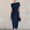 Navy Blue, variant on Morttic Women's Elegant Summer Solid Color Slant Shoulder Midi Dress – Small Hem Slit and Side Knot Ruched Waist Black,M