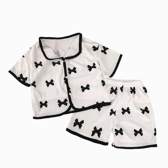 WUANDIXFA Kids Summer Outfits Pajamas Set Toddler Girls Clothes Snug Fit Pjs Graphic Top Shorts Kids 2-Piece Sleepwear Sets,Black,9-10 Years