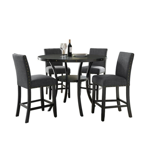 Roundhill Furniture Biony 5-Piece Wood Dining Set in Espresso and Gray