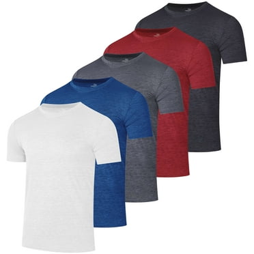Real Essentials 5 Pack: Men’s Dry-Fit Moisture Wicking Active Athletic Performance Crew T-Shirt
