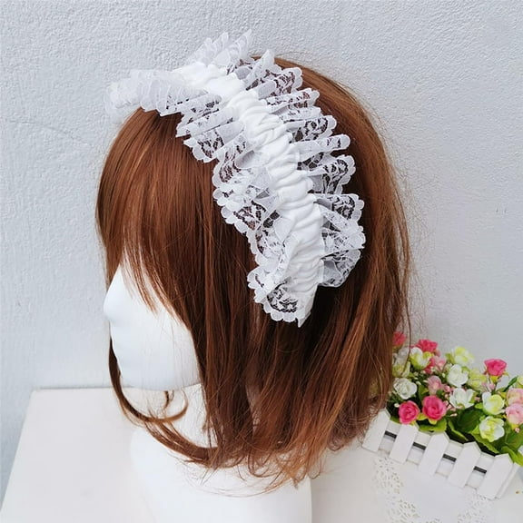 LinYooLi Lolita White Lace Headband, Vintage Cosplay Hair Accessory for Tea Party, Princess