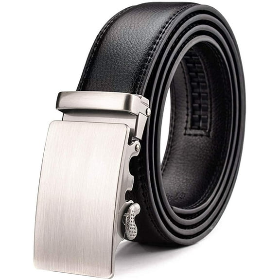 Men's Belt Genuine Leather Ratchet Belt for Men with Slide Buckle,Trim to Fit width 3.5cm 1 3/8 inch