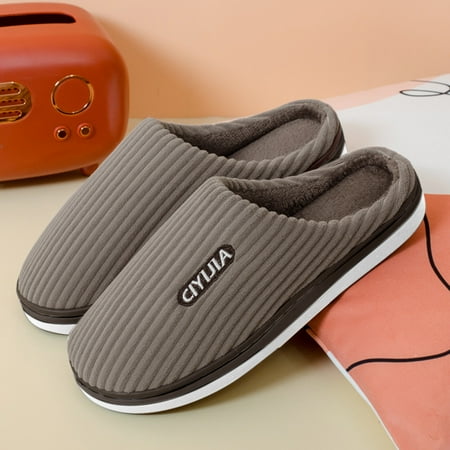 

PhoneSoap Men Winter Home Cotton Slides Christmas Antlers Print Thermal Slippers Casual Home Shoes Coffee