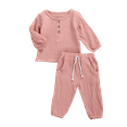 thumbnail image 3 of Toddler Baby Boy Girl Clothes 6M 12M 18M 24M 3Y 4Y 5Y Cotton Linen Long Sleeve Button Pullover Tops Drawstring Pants Set Casua, 3 of 8