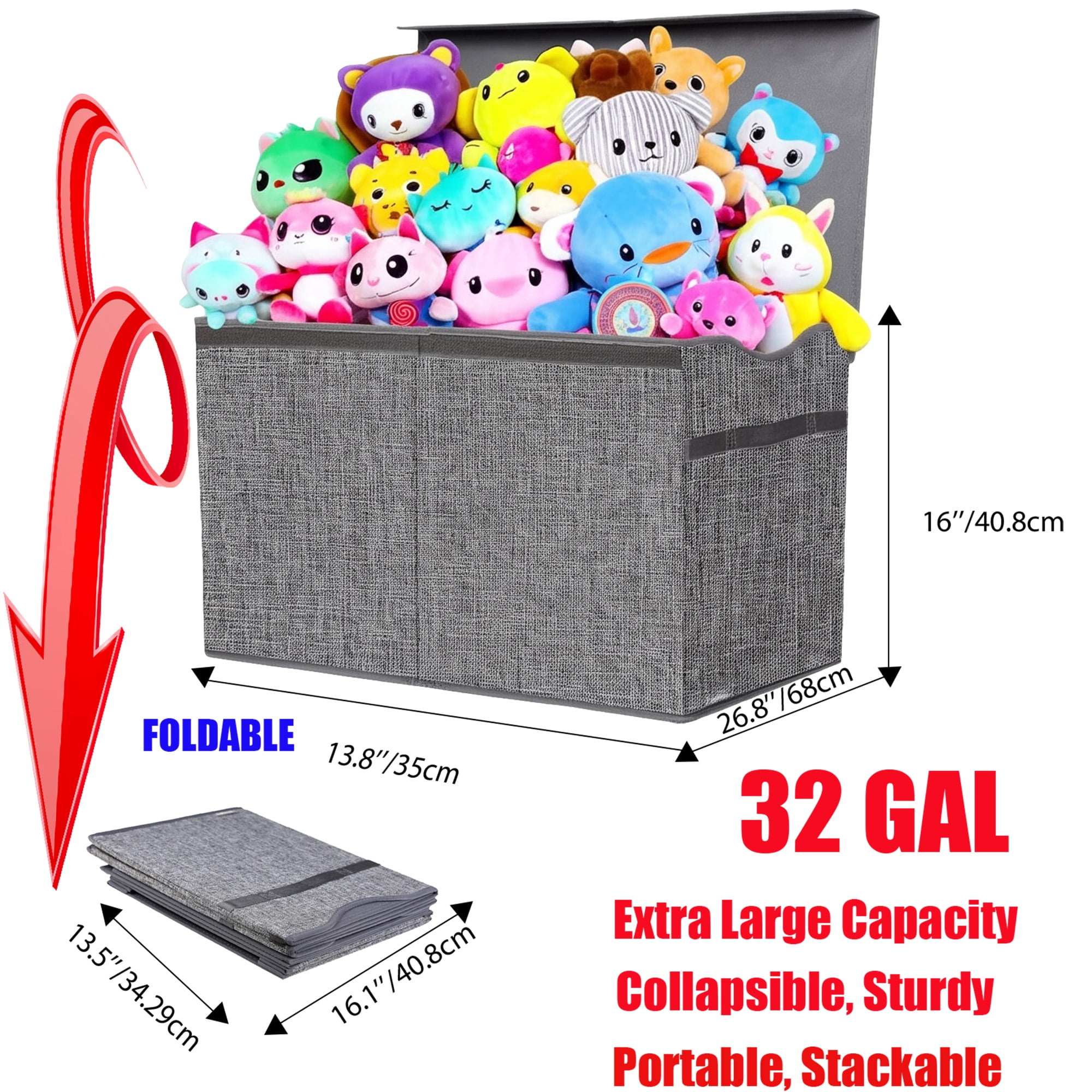 VICTORICH Extra Large Children's Collapsible Toy Storage Fabric 32 gal Kids Room Toy Chests, Gray