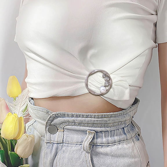 PRETXORVE T-Shirt Clip. Corner Knot Buttons for Clothing. Fashion Alloy Pearl Crystal Clip. Round Shirt Scarf Clip.
