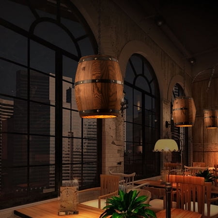 Retro Wood Wine Barrel Pendant Light - Rustic Hanging Ceiling Lamp For Kitchen, Bar, Cafe & Home Decor
