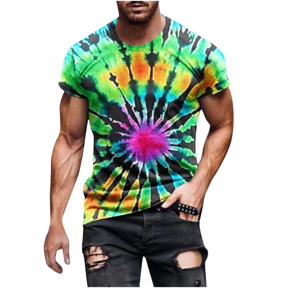 Erwazi Men's Tie Dye Printed T-Shirt Crew Neck Short Sleeve Pullover Casual Trendy Top