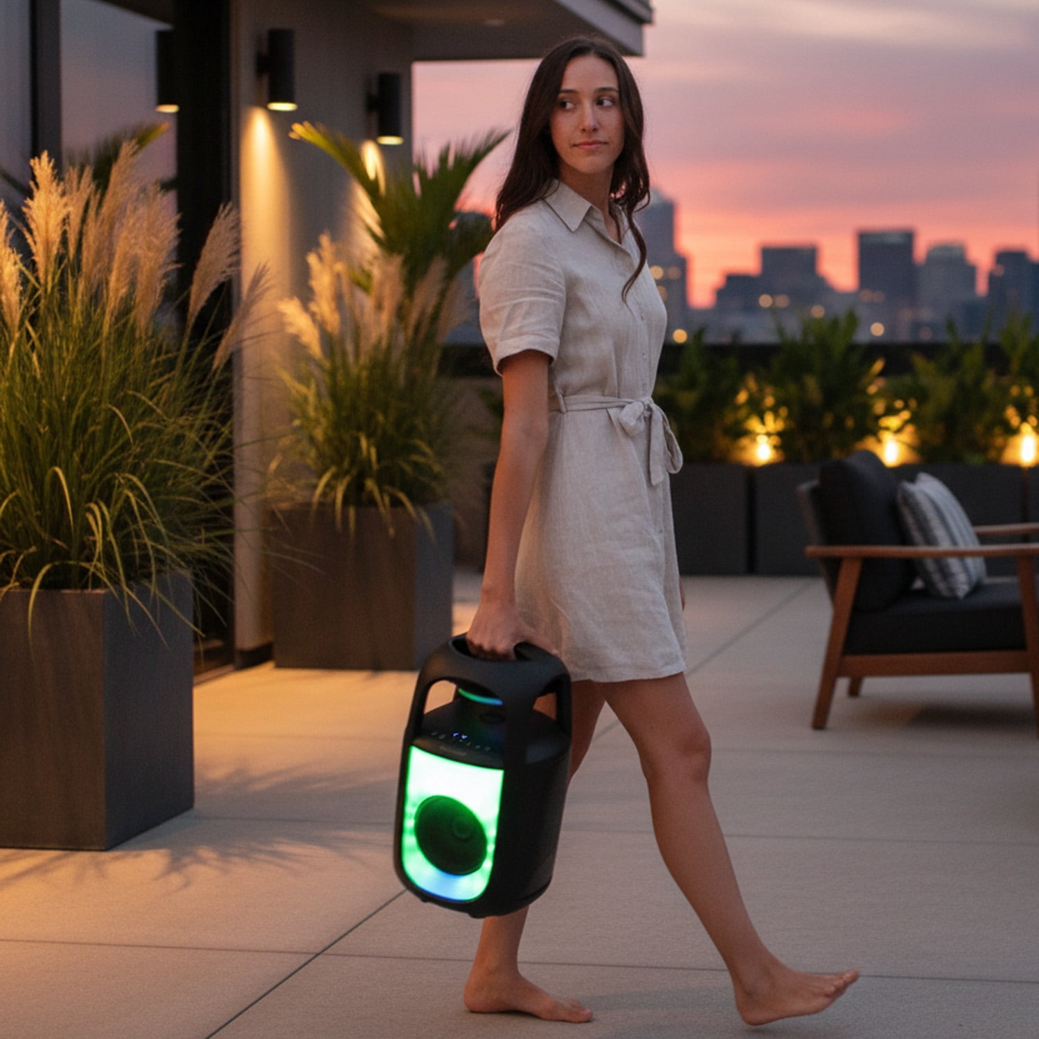 Rotasona Max Portable Bluetooth Party Speaker with RGB Lights, 360 Sound, Deep Bass, Outdoor EQ, USB Playback, IPX4, Black