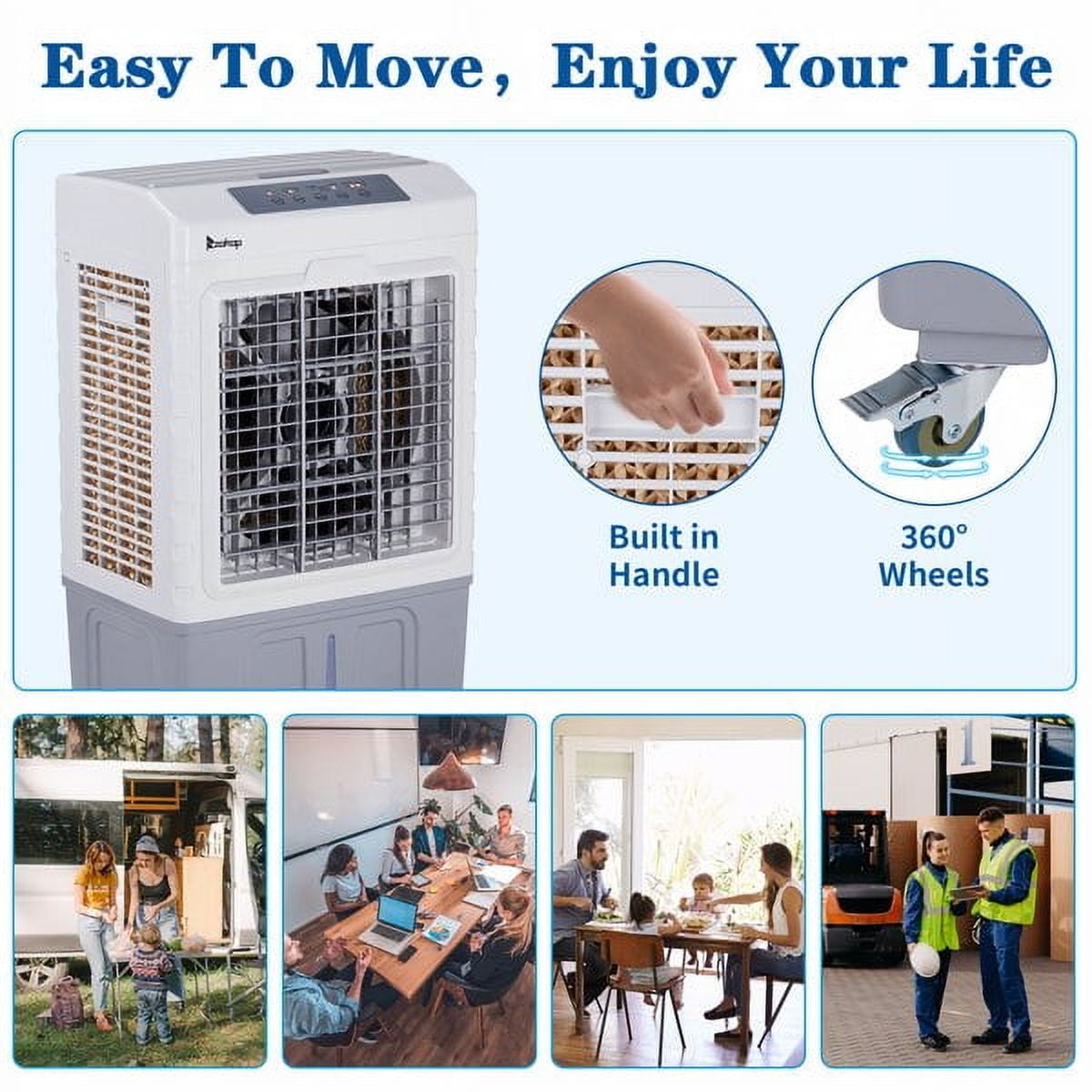 Swamp Cooler,2647CFM Portable Evaporative Air Cooler for Room Garage Patio,3-in-1 Air Cooling Fan for Outdoor Indoor ,10.57 Gal Large Water Tank & Scroll Casters,3 Speeds,4 Ice Boxes,12H Timer,Remote