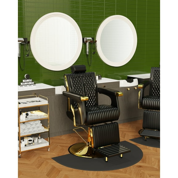 Baasha Professional Barber Chair, Classic Red and Black Design, Gold trim for More Luxury, Reclining Salon Chair with Removable Headrest, 360° Swivel, Weight Capacity Up to 440 lbs - Black & Gold