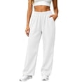 thumbnail image 2 of Annhoo Women Straight Leg Pants Elastic High Waist Seamed Panel Loose Trousers with Pockets Outdoor Athletic Pant, 2 of 6