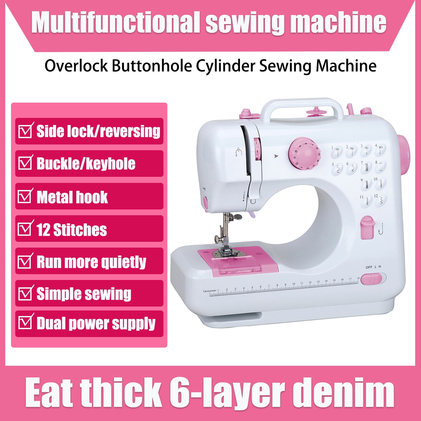 VIFERR Portable Sewing Machine, Mini Handheld Electric Sewing Machines 12 Stitches for Beginners Kids - Pink