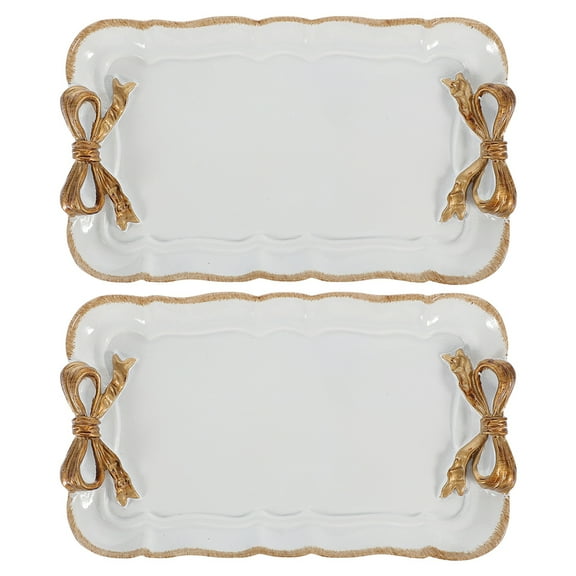 WEUVEB 2Pcs Compact White Resin Cheese Tray with Bow Accent for Kitchen Counter
