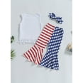 thumbnail image 4 of Bagilaanoe 4th of July Clothes for Toddler Baby Girls Sleeveless Letter Print Tank Tops + Flared Trousers + Headband 1T 2T 3T 4T 5T 6T Kids Independence Day Outfits 3pcs Long Pants Set, 4 of 7