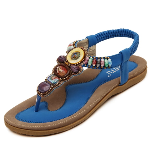 Sandalias mujer verano bohemio strass sandalias planas zapatos separadores de dedos