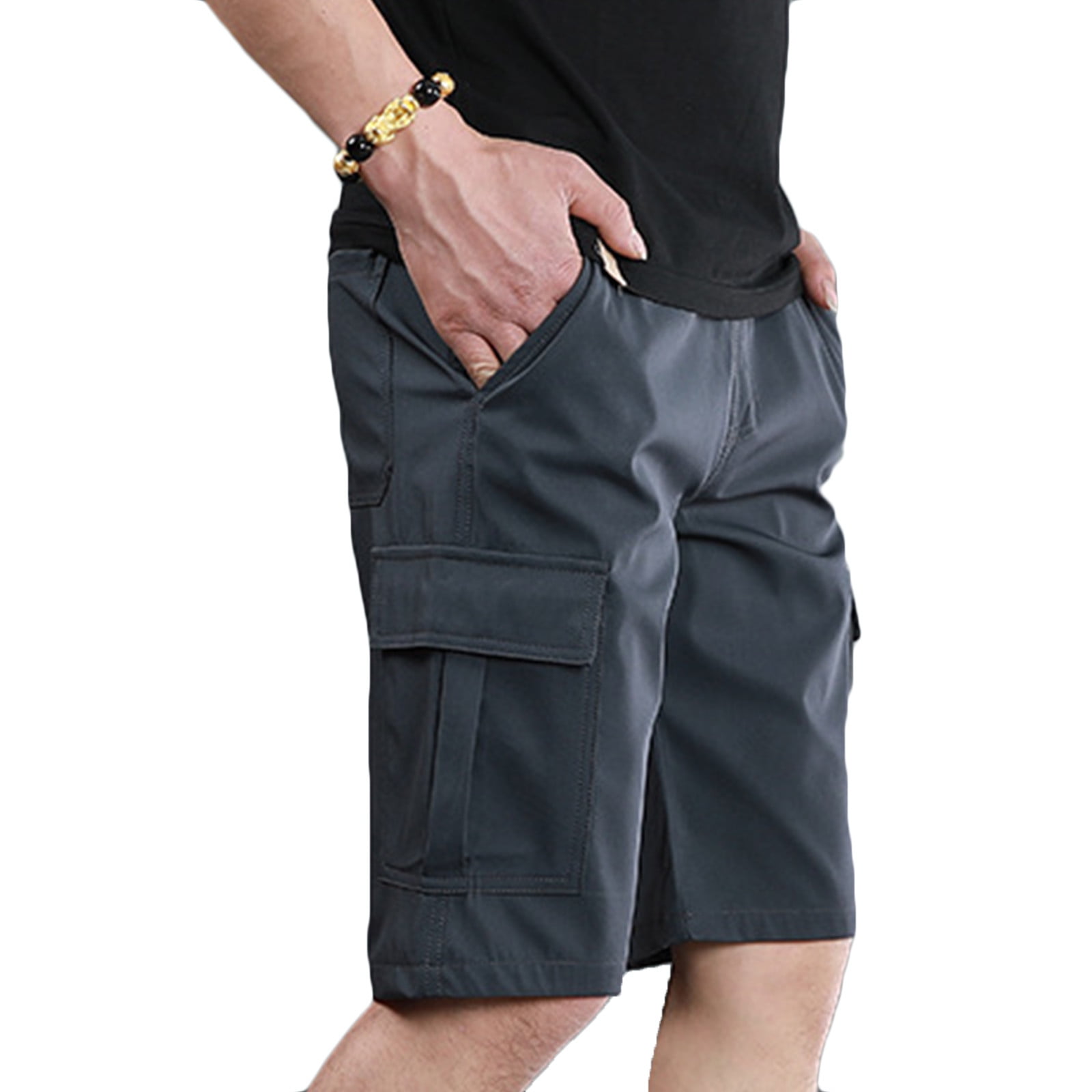 Mens Nylon Cargo Shorts with Multi-Pockets M-4X Plus Size Relaxed Drawstring Elastic Waist Straight Leg Quick-Dry Solid Casual Workout Short Clearance