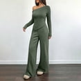 thumbnail image 3 of BRELIL Women Two Piece Sets Cold Shoulder Long Sleeve Tops Wide Leg Pants Casual Lounge Matching Set Solid Basic Pullover Outfits Travel Vacation Loungewear, Army Green M, 3 of 8