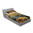 thumbnail image 2 of Ambesonne Tree Fitted Sheet & Pillow Sham Set, Maple Falling Leaves, Twinxl, Grey Orange, 2 of 2