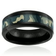 thumbnail image 2 of Mens Camo Wedding Band in Titanium 8MM Ring Black Plated with Green Military Camouflage Inlay - Beveled Edges, 2 of 4