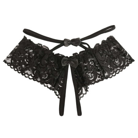 BYHONG Hot and Spicy Japanese Sexy Hollow Out Transparent Lace Women s Open Underwear Low Waist Triangle Thong T Pants Women s Panties Black One Size