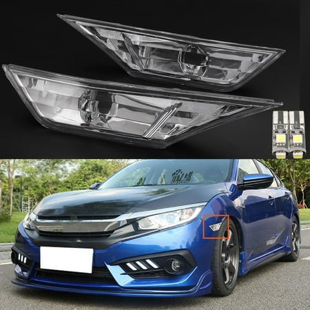 73 Front Side Marker Lens For Honda Civic 10TH 2016 2017 2018 Pair Front Side Marker Light Clear Lens w/ T10 Blubs ()