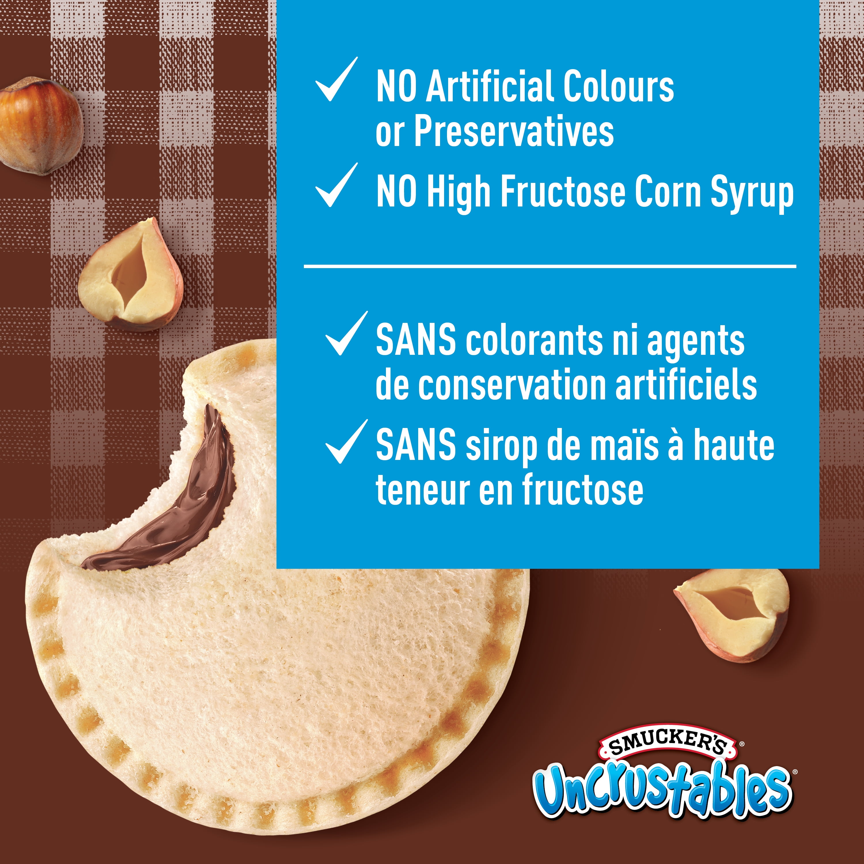 Smucker's Uncrustables Chocolate Flavoured Hazelnut Spread Sandwich, Frozen, Pack of 10, 52g, SM 52G UNCR CHO HZT SW 10PK