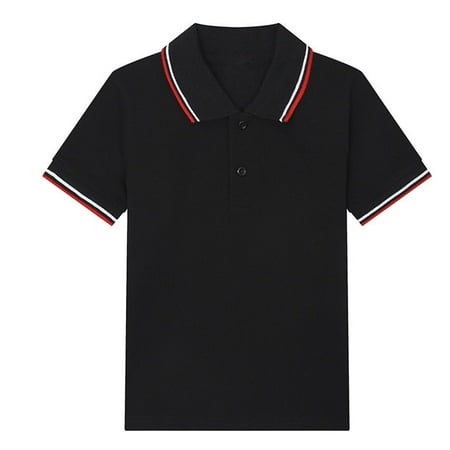 Cethrio Boys Polo Shirts School Uniform Pullover Collared Cotton Short Sleeve Shirts Black Size 7-8