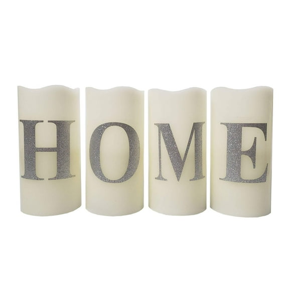 LumaBase Battery Operated LED Wax Candles, HOME - Set of 4