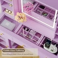 thumbnail image 6 of PUFFCAFE Makeup Vanity Desk with Mirror and Lights,Glass Top Vanity Table with RGB Cabinets,Large Dressing Table for Women Bedroom,Purple Vanity, 6 of 7