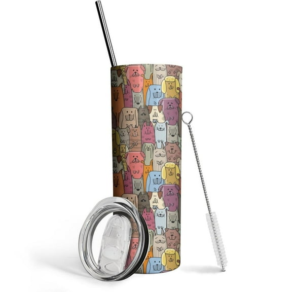 Dog Tumbler 20 Oz Travel Coffee Mug Dog Print Skinny Tumblers with Lid and Straw Stainless Steel Insulated Coffee Cups Gift for Dog Lover