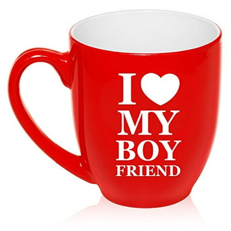 

16 oz Large Bistro Mug Ceramic Coffee Tea Glass Cup I Love My Boyrfriend (Red)