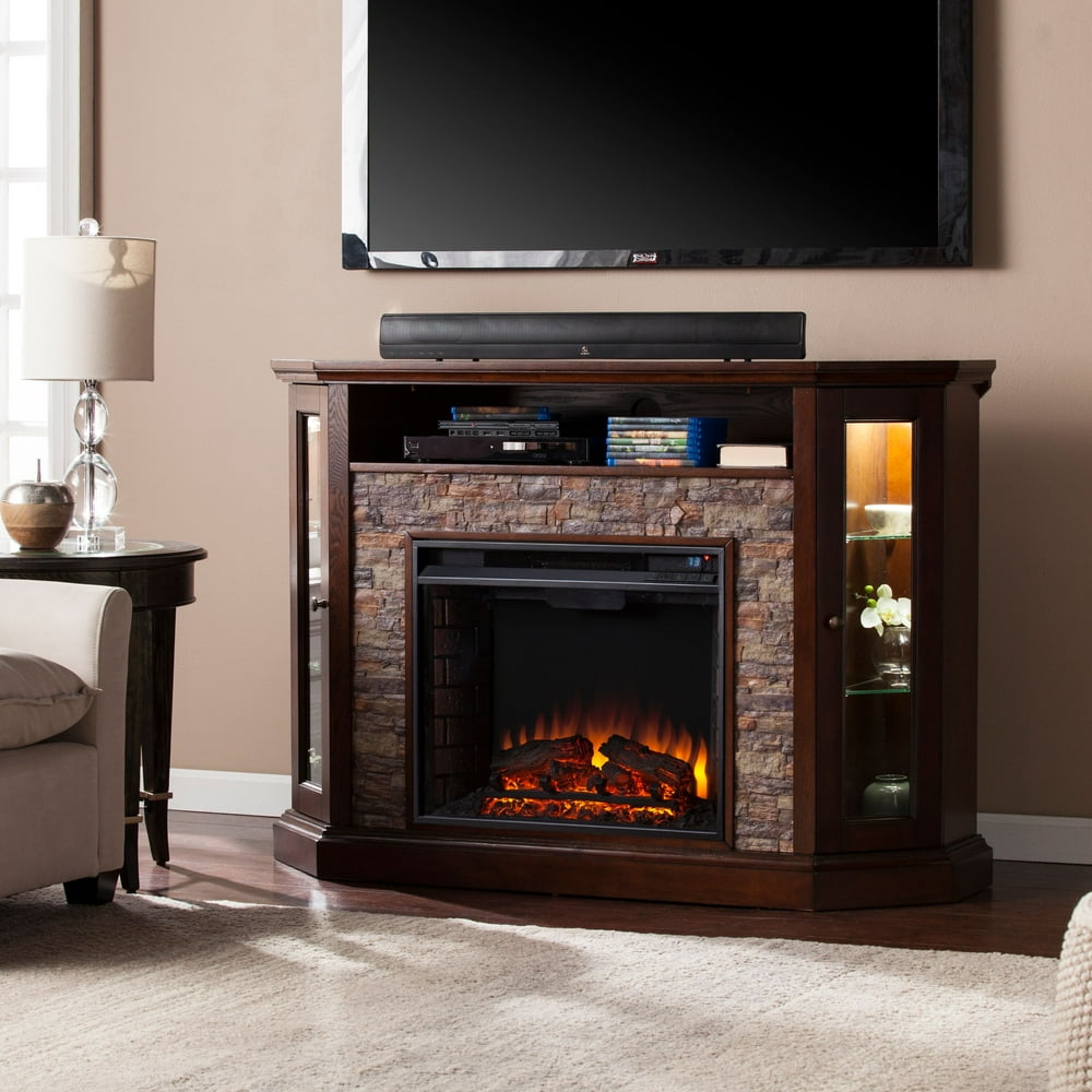 Renstone Corner Media Console With Electric Fireplace For Tvs Up To 50 Espresso Walmart