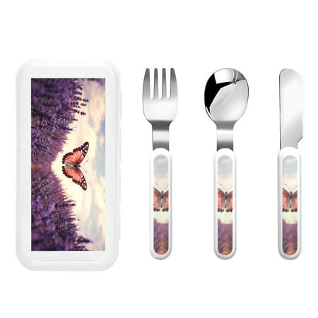 

Qokaie Butterfly Over Lavender for Stainless Steel Kids Silverware Set - Children’s Utensil Set - Children s Knife Fork And Spoon Set