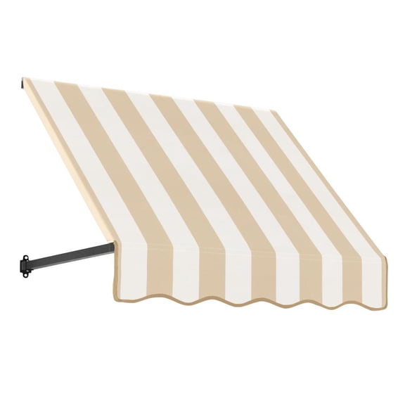 Awntech 4.375 ft Dallas Retro Fixed Awning Acrylic Fabric, Linen/White Stripe