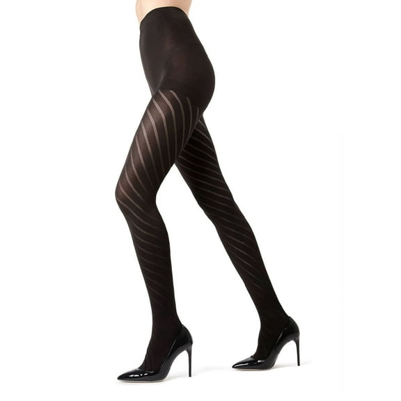 MeMoi Spiral Opaque Control Top Tights - Womens - Female, Large/X-Large, Black
