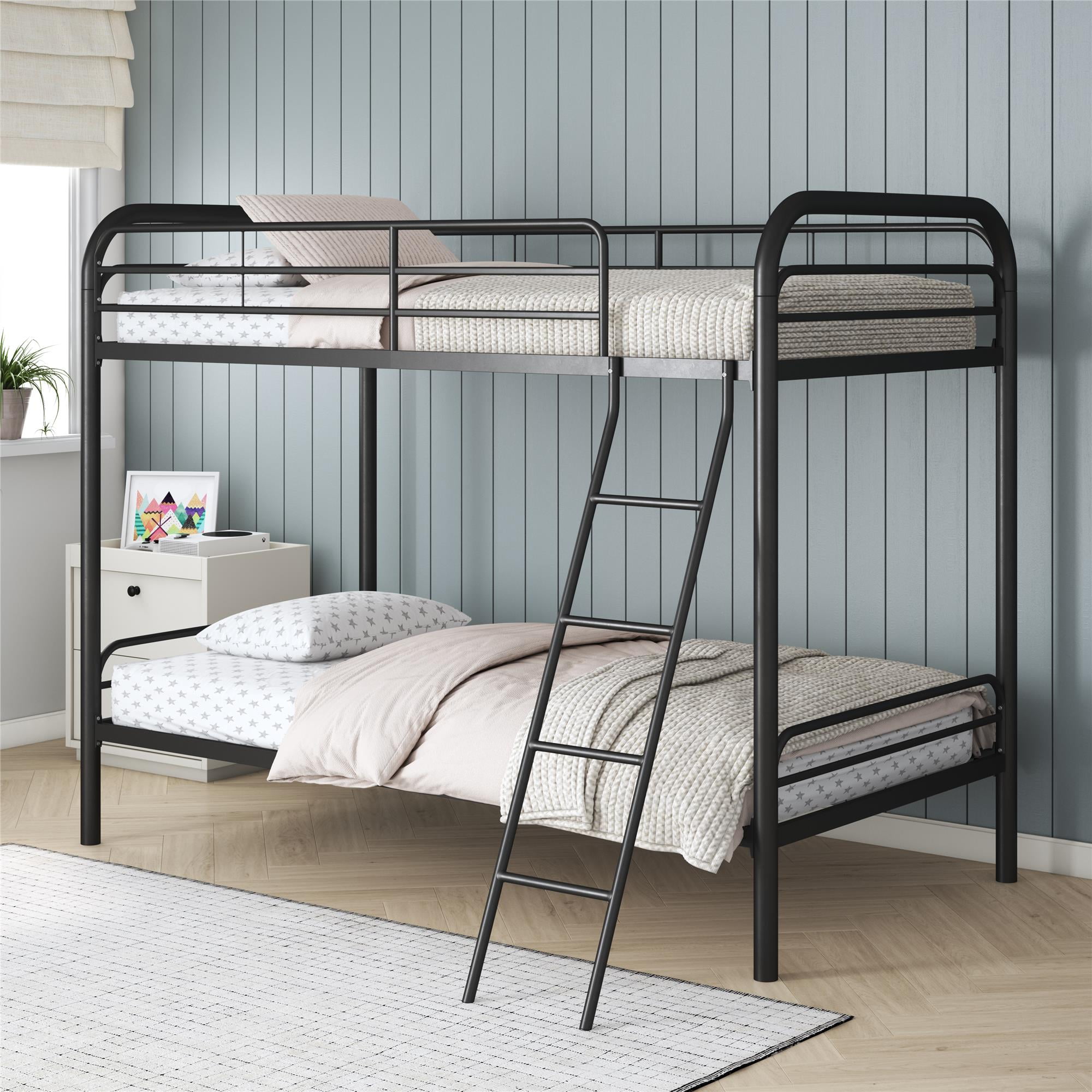 Dorel twin over full silver metal bunk bed with set of 2 mattresses deals
